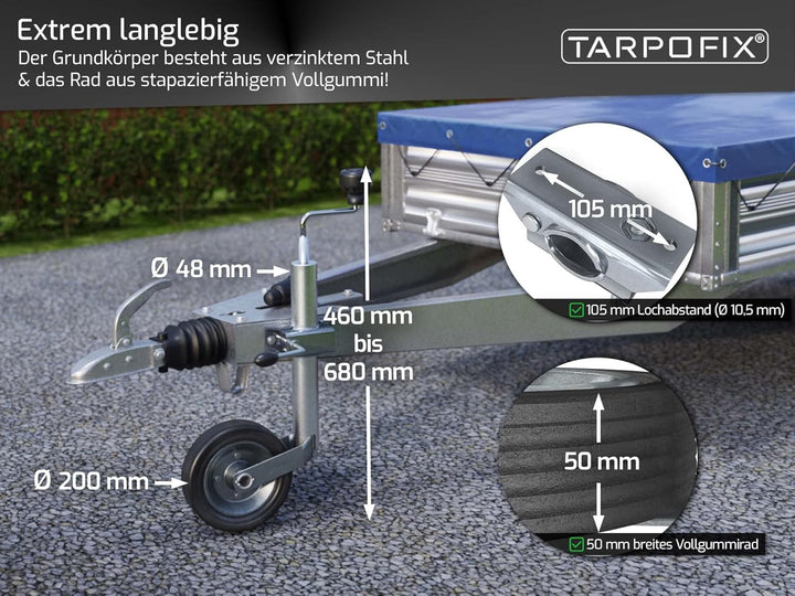 Stützrad Anhänger mit Vollgummireifen inkl. Stützradhalter (150kg Stützlast) | Stütz Rad für Hänger,
