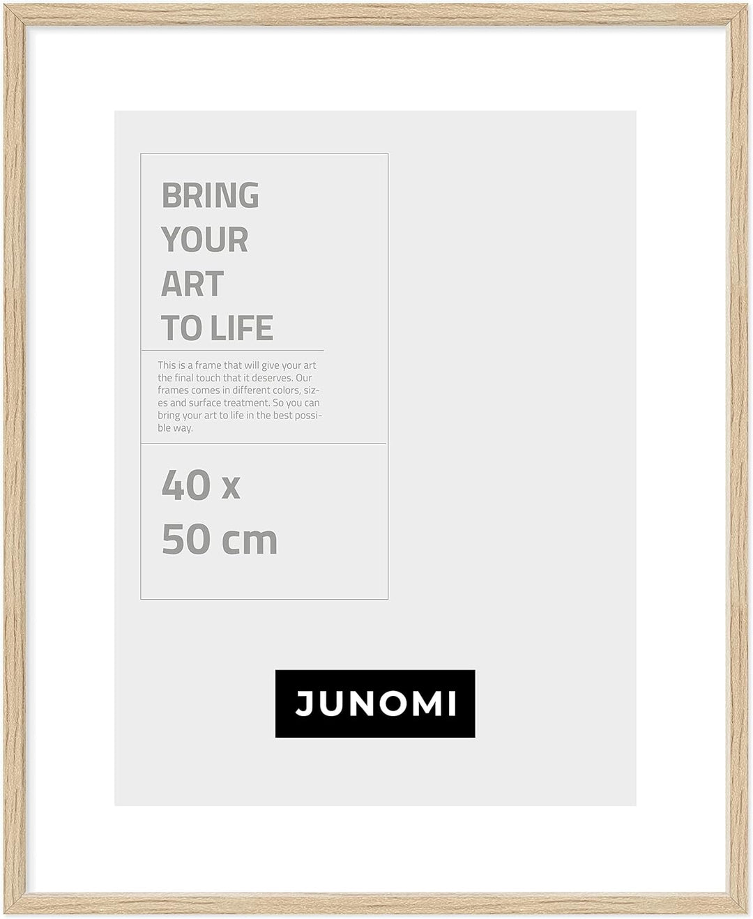 JUNOMI® Bilderrahmen 40 x 50 cm Holz | Farbe Eiche | Bilderrahmen Eiche mit bruchsicherem Acryl-Glas