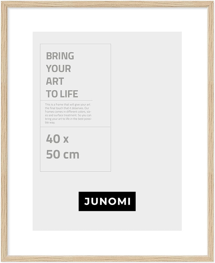 JUNOMI® Bilderrahmen 40 x 50 cm Holz | Farbe Eiche | Bilderrahmen Eiche mit bruchsicherem Acryl-Glas