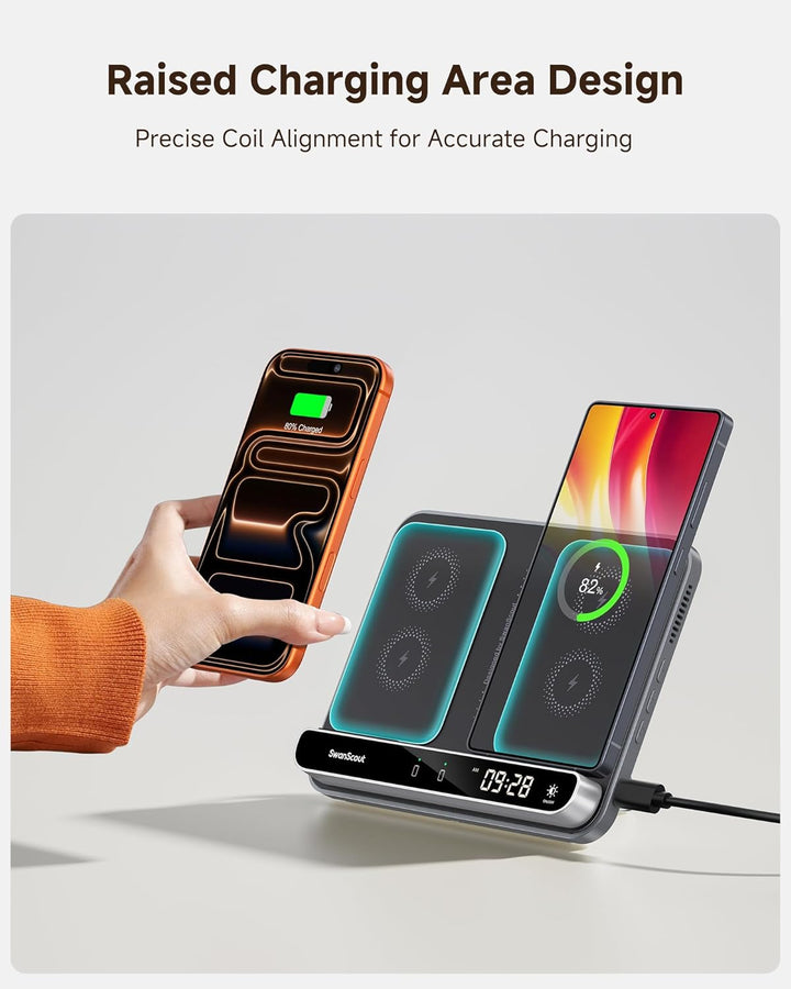 Dual Induktive Ladestation für 2 Handys, 30W Doppel Handy Ladestation für iPhone Air/17 Pro/17 Pro M