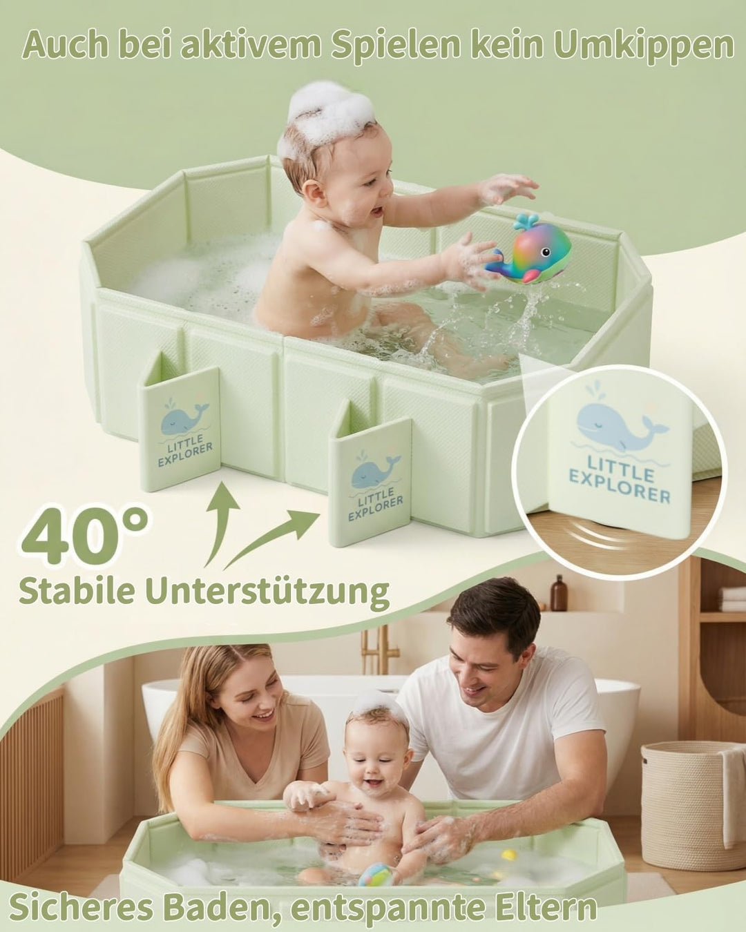 Faltbare Babybadewanne für Babys & Kleinkinder von 0–6 Jahren, Klappbare Kinderbadewanne für Bad & D