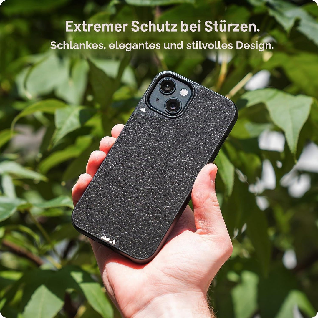 Mous Hülle für iPhone 15 MagSafe Kompatibel Case - Limitless 5.0 - Schwarzes Leder - Handyhülle iPho