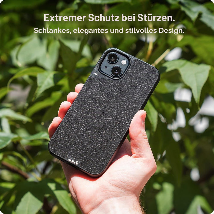Mous Hülle für iPhone 15 MagSafe Kompatibel Case - Limitless 5.0 - Schwarzes Leder - Handyhülle iPho