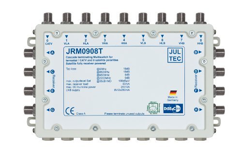 JULTEC JRM0908T 2 Satelliten Multischalter 9/8 für 8 Teilnehmer Receivergespeist ohne Strom/Stromans