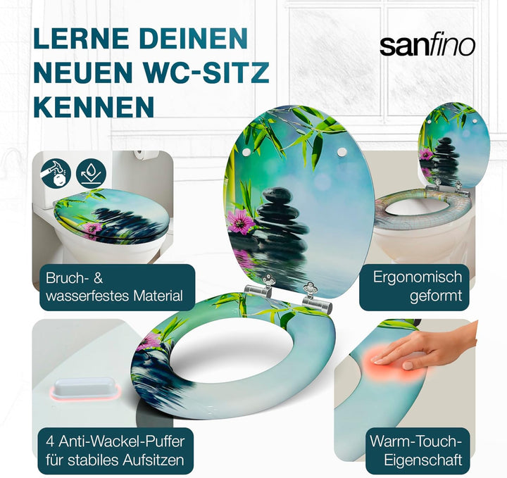 SANFINO® Premium WC Sitz mit Absenkautomatik – hochwertige Toilettendeckel aus Holz, viele bunte Mot
