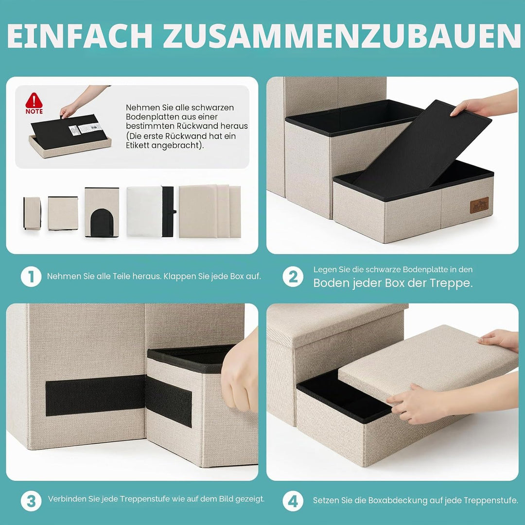COZY KISS Hundetreppe für Kleine Hunde mit Stauraum und Katzenöffnung, Breite Haustiertreppe Faltbar