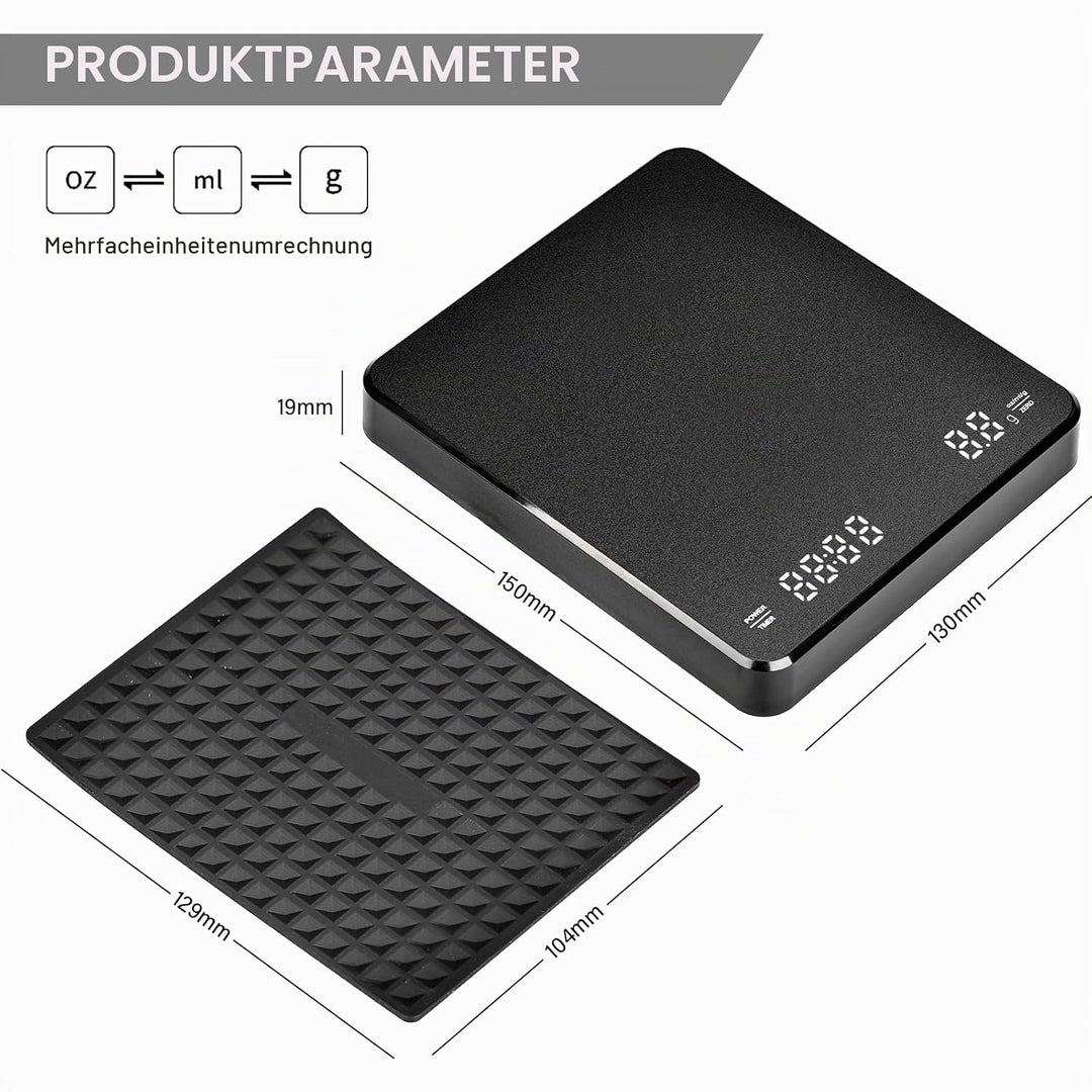 Wiederaufladbare Coffee Scale Espresso Waage Digitale Kaffeewaage mit Timer Multifunktionale Küchenw