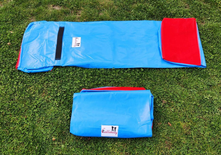Callieway Premium Dog Agility Tunnel Sandsack - (2er Pack) blau mit Gumminoppen Stoppermatte für Agi