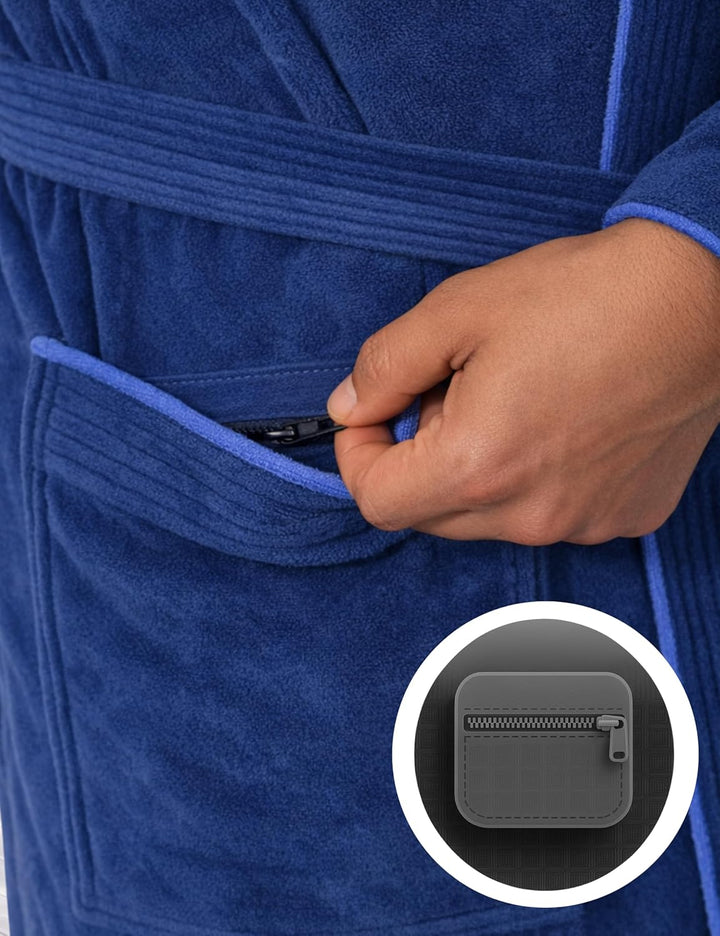 Morgenstern Bademantel Herren Kapuze 100% Baumwolle Frottee Velours Lang Finn M Blau, M Blau