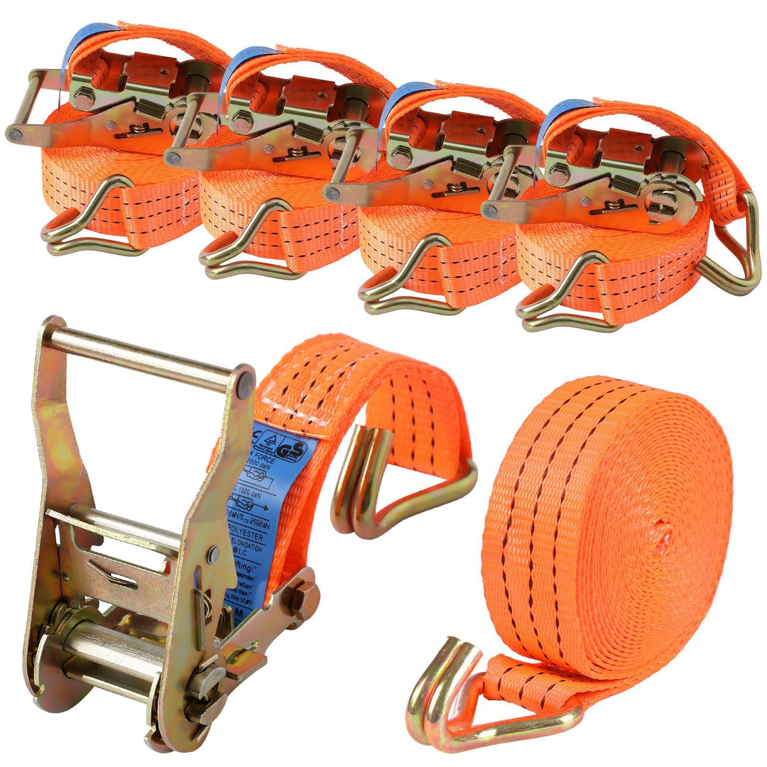 4 Set Spanngurt mit Ratsche und J Haken,3000 kg Zurrgurt Ratschengurt 6 mX40 mm,Frachtgurte für Umga