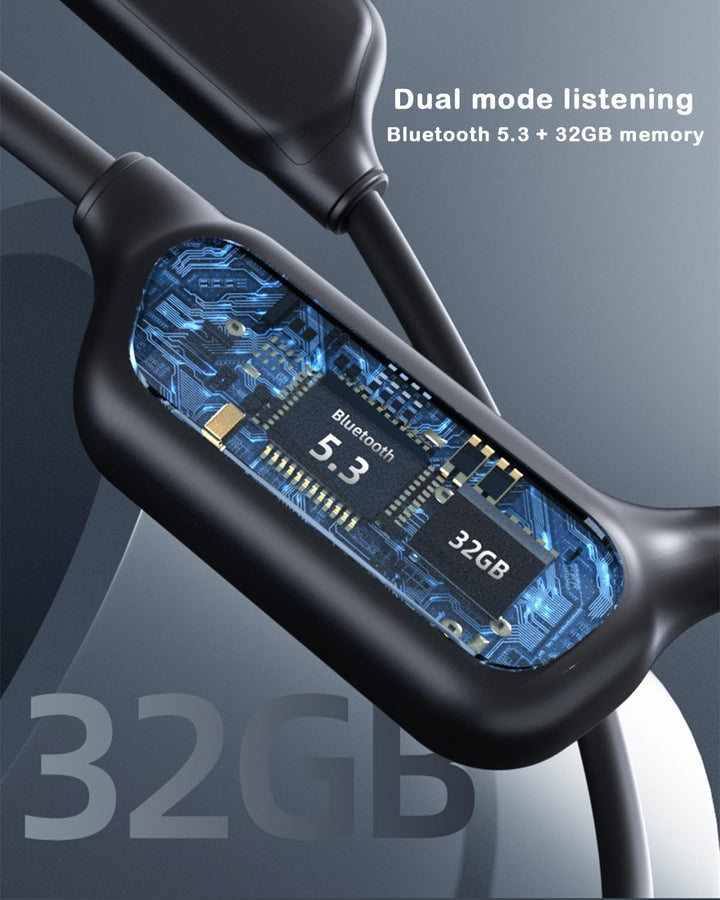 fesoklaf Knochenschall Kopfhörer, 32GB Speicher, Schwimmen IPX8, MP3 Sport, Kabellos Bluetooth 5.3,