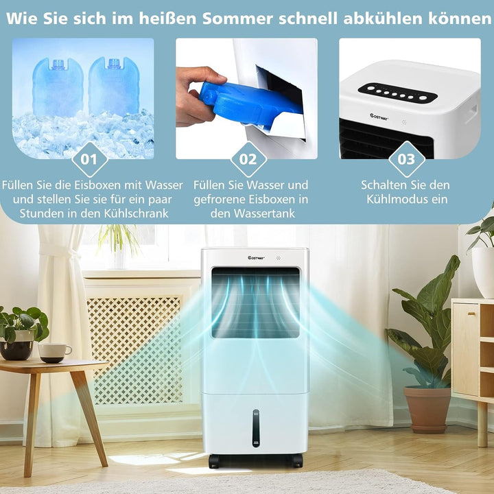 COSTWAY Mobile Klimaanlage ohne Abluftschlauch, 3 in 1 Luftkühler 65W | 3 in 1 Klimagerät Luftreinig