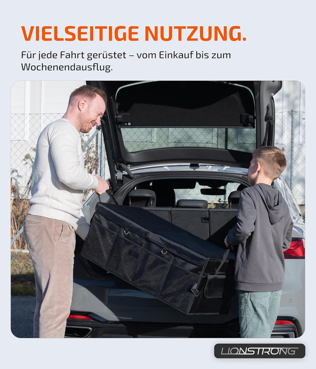 LIONSTRONG® Kofferraum-Organizer Box – Faltbare & rutschfeste Aufbewahrungsbox mit Tragegriffen und