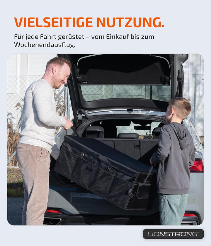 LIONSTRONG® Kofferraum-Organizer Box – Faltbare & rutschfeste Aufbewahrungsbox mit Tragegriffen und