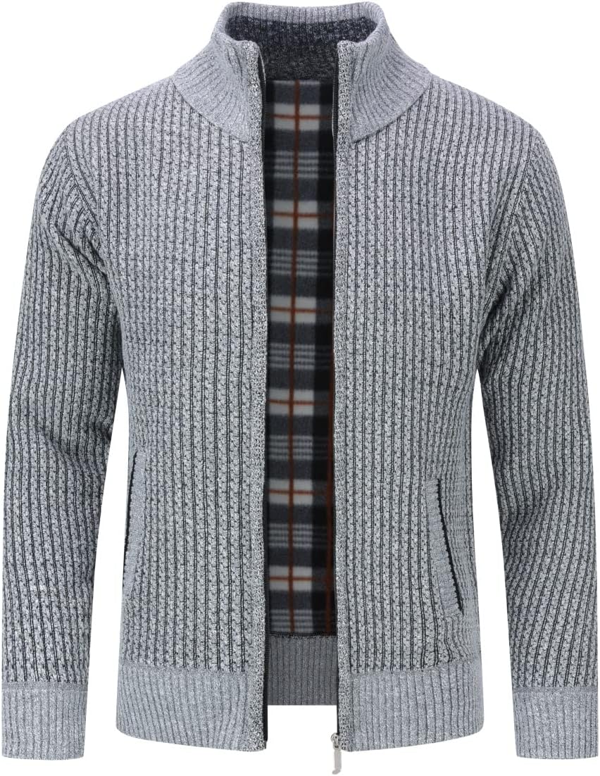 Allthemen Herren Cardigan Grobstrick Reissverschluss Strickjacke mit Stehkragen Winter Pollover Knit