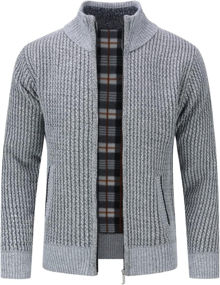Allthemen Herren Cardigan Grobstrick Reissverschluss Strickjacke mit Stehkragen Winter Pollover Knit