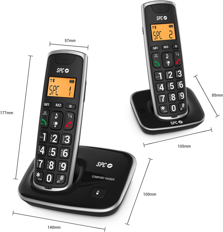 SPC Comfort Kaiser Duo – Schnurloses Festnetztelefon für Senioren mit Tasten und Ziffern in XL–Gröss