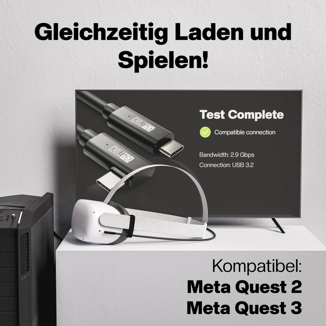 CABLETEX 5m Link Kabel für Meta Quest 3, Oculus Quest 2, PICO 4, PSVR2, Steam VR – USB 3.2 USB C Kab