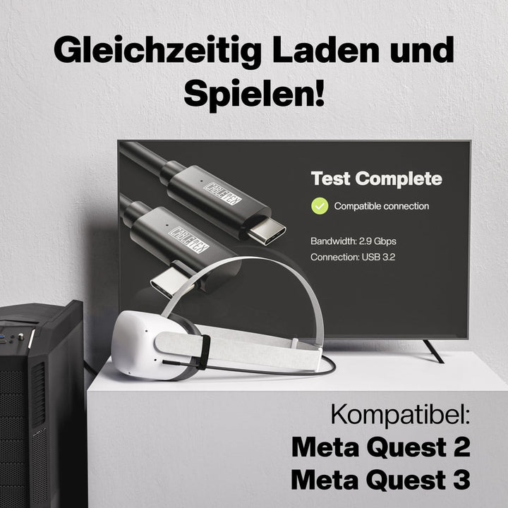 CABLETEX 5m Link Kabel für Meta Quest 3, Oculus Quest 2, PICO 4, PSVR2, Steam VR – USB 3.2 USB C Kab