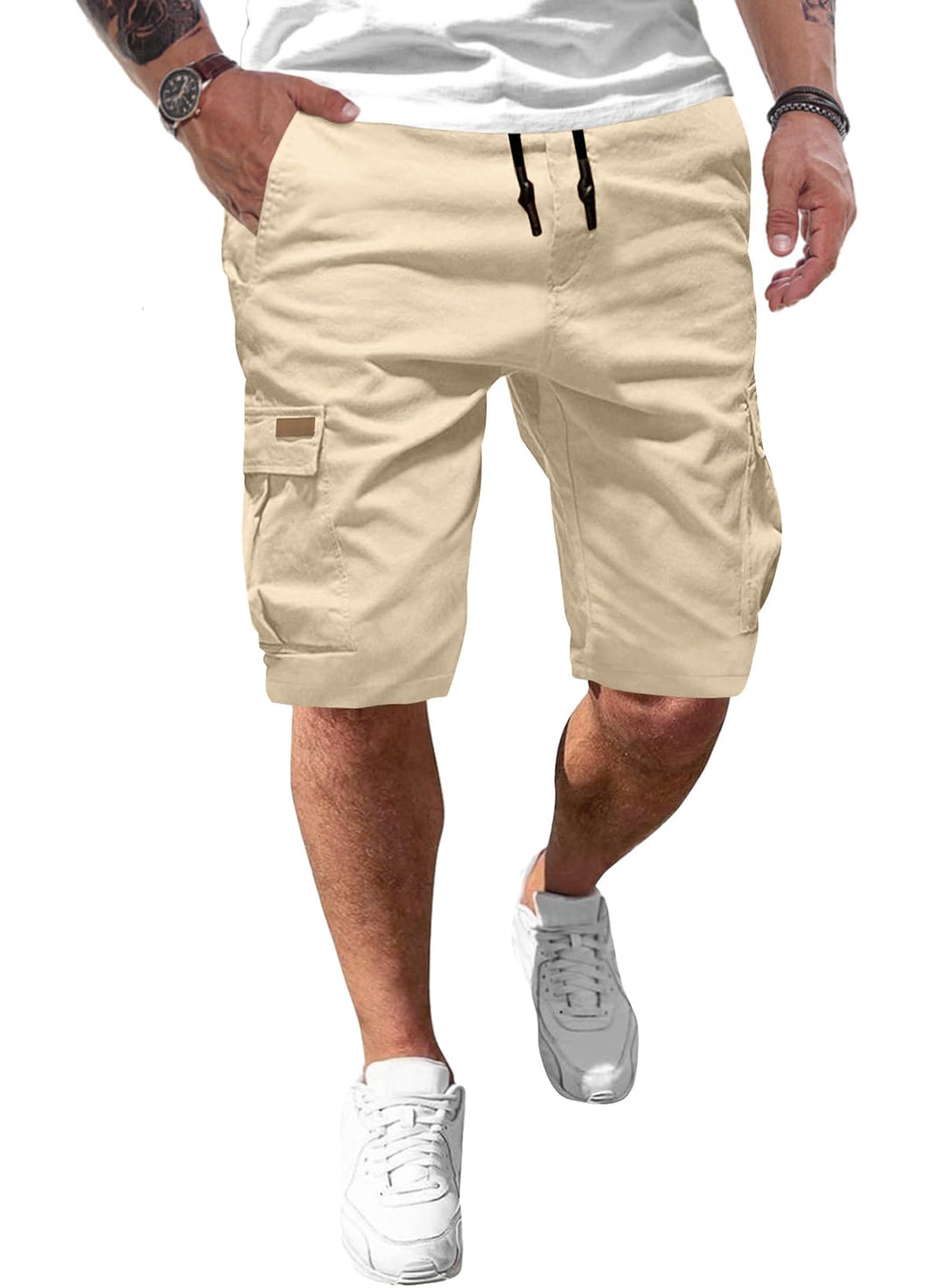 JMIERR Kurze Hosen Herren Baumwolle Cargo Shorts Herren Sommer Freizeithose mit Taschen S E Apricot,