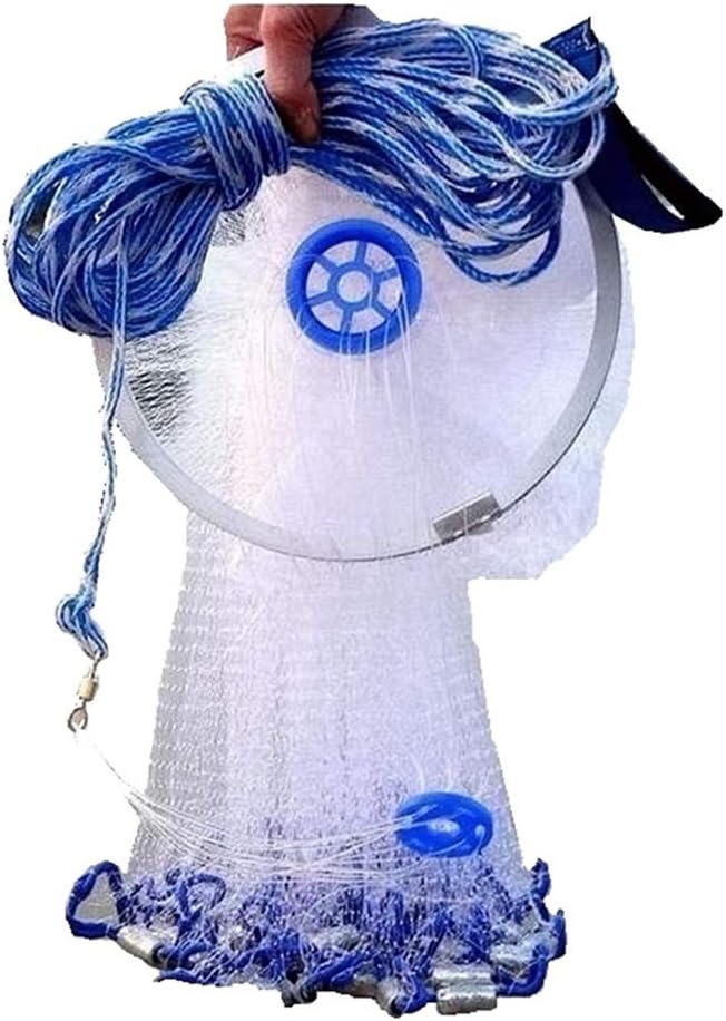 EASY BIG Amerikanisches Wurfnetz mit Aluminium-Frisbee, Fischernetz für Köderfalle, 0,8 Zoll/2 cm Ma