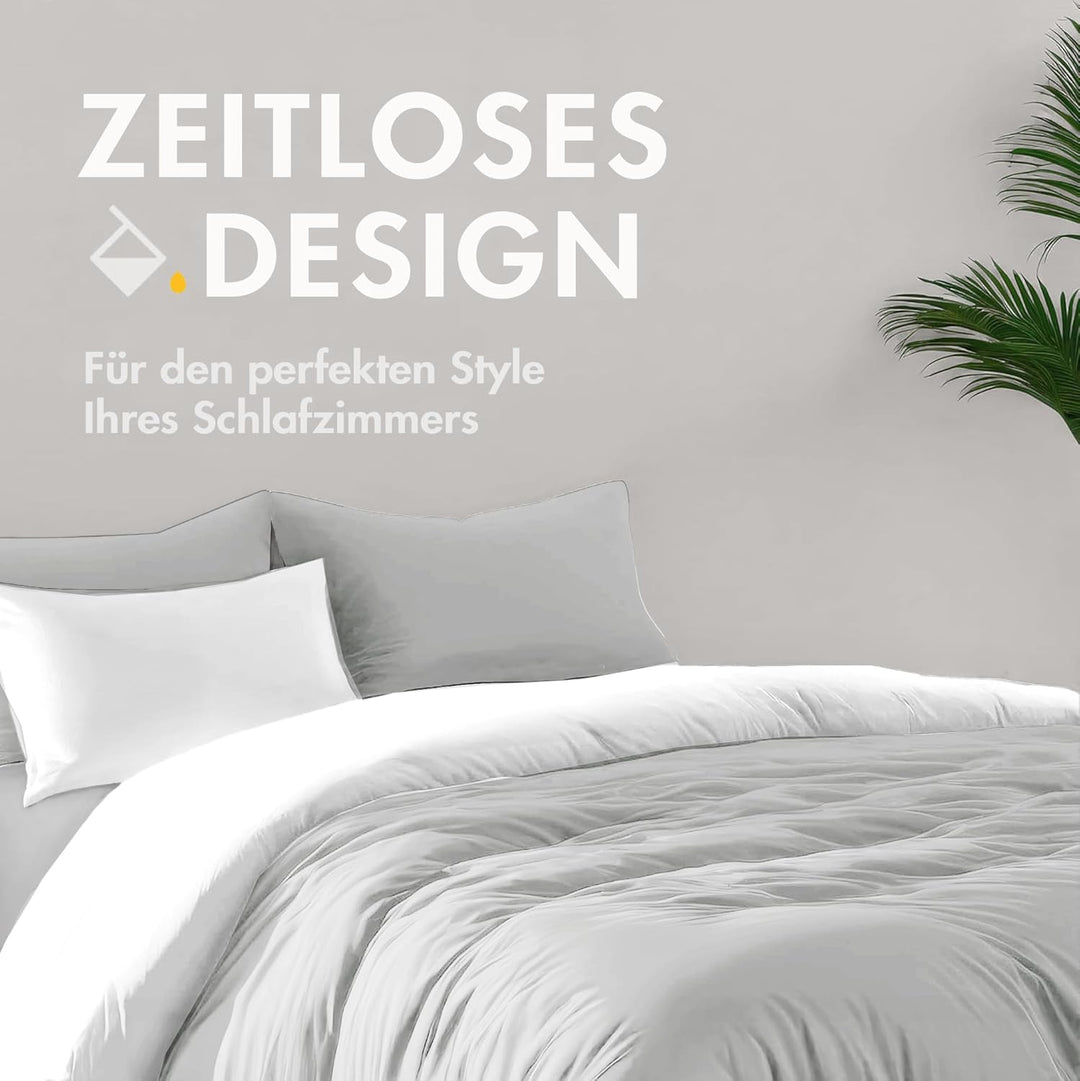 Sleeptime 100% Baumwolle Bettwäsche 200cm x 200cm Weiss/Grau - weich &amp; bügelfrei Bettbezüge mit Reis