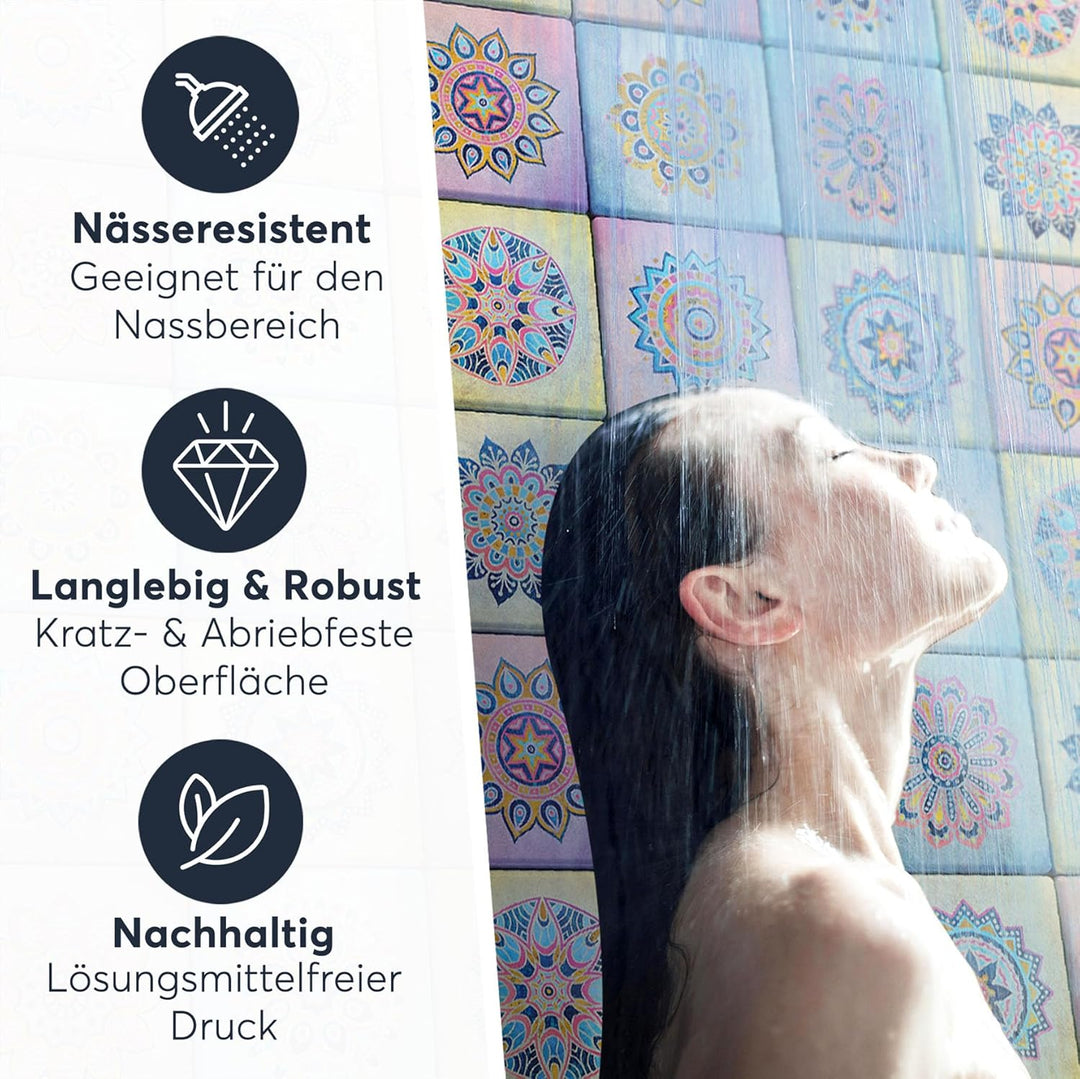 Deko Fliesen-Aufkleber I Mosaik-Fliesen Folie - Badezimmerfliesen und Küchenrückwand verschönern I S