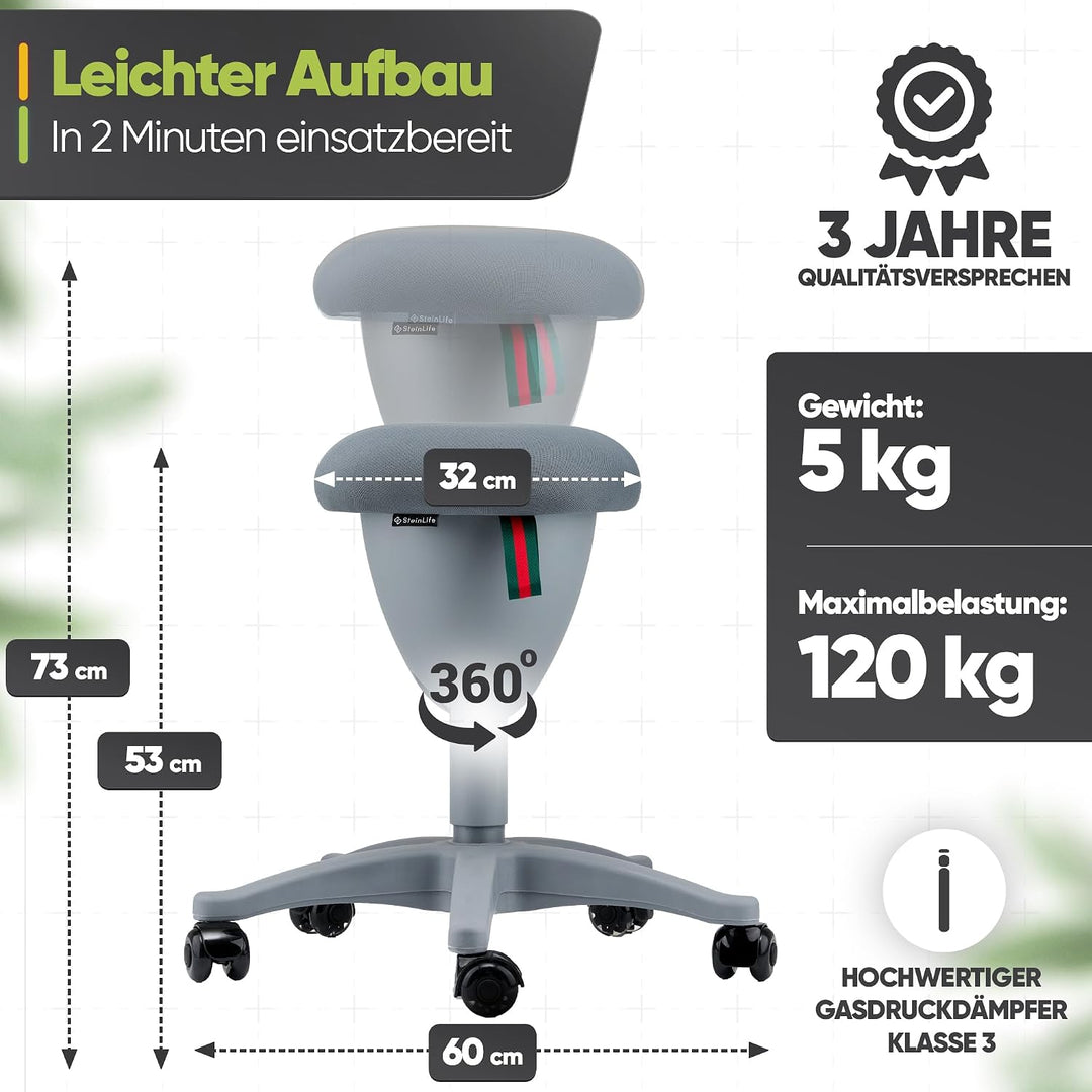 Bürohocker Ergonomisch [TESTSIEGER] Rollhocker Sitzhocker Höhenverstellbar [48-68cm] Ergonomischer H