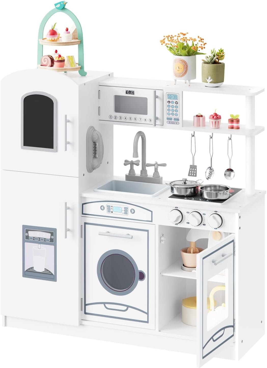 WOLTU Kinderküche Spielküche aus Holz, Kinderrollenspiele für Kinder inkl. 5tlg Küchenset,Zubehör au