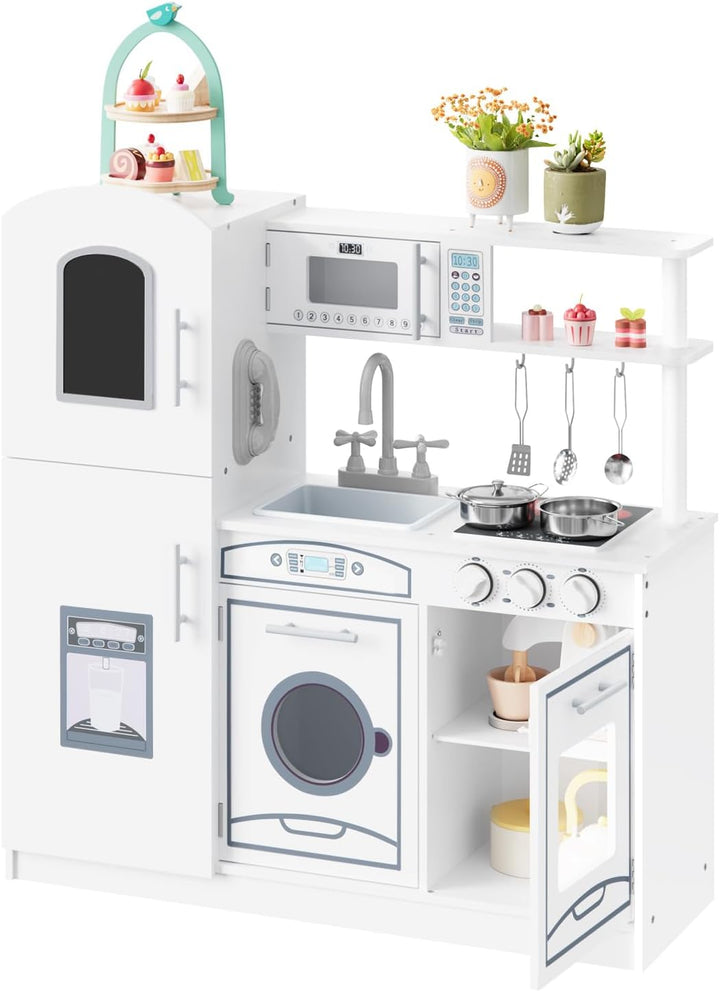 WOLTU Kinderküche Spielküche aus Holz, Kinderrollenspiele für Kinder inkl. 5tlg Küchenset,Zubehör au