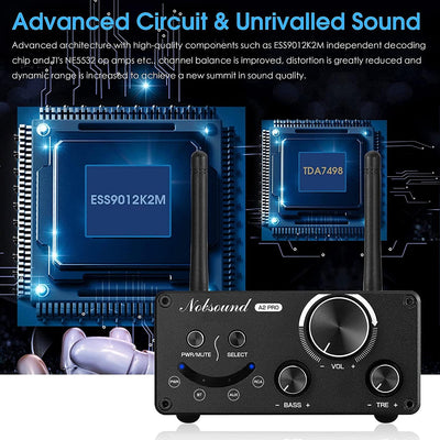 Nobsound A2 PRO HiFi Bluetooth 5.0 Verstärker Digital Amplifier Desktop Audioempfänger Bass Amp mit