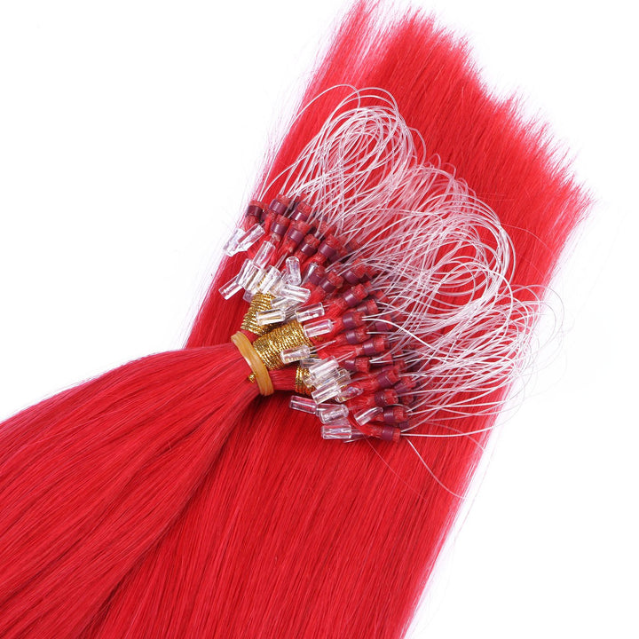 Micro-Ring/Loop Hair Extensions (#RED - 60 cm - 300 Strähnen - 0,5g) 100% Remy Echthaar Haarverlänge