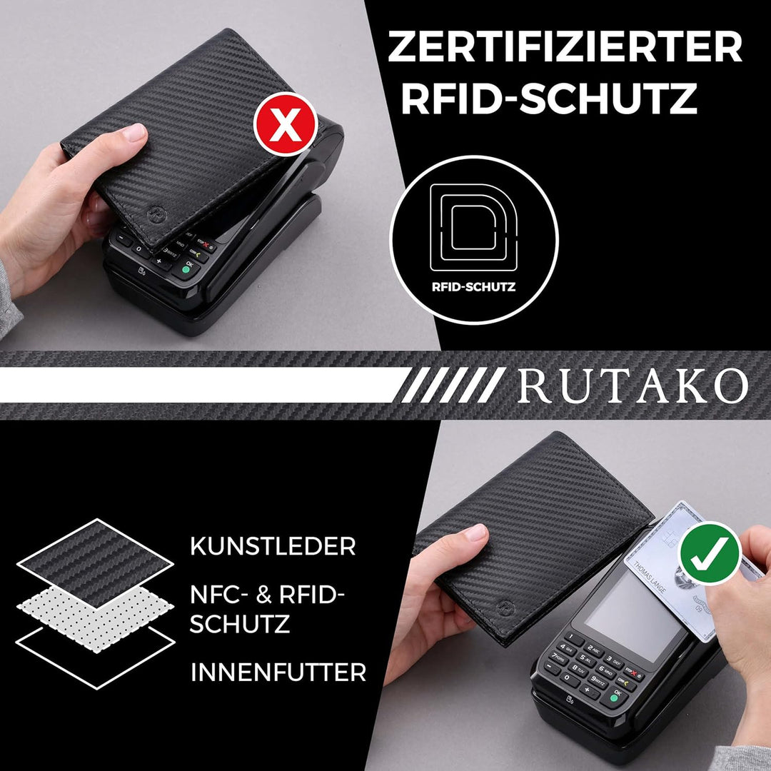 RUTAKO® Leder Geldbörse Herren mit RFID Schutz I Portemonnaie Gross mit Münzfach I 12 Fächer I Echtl