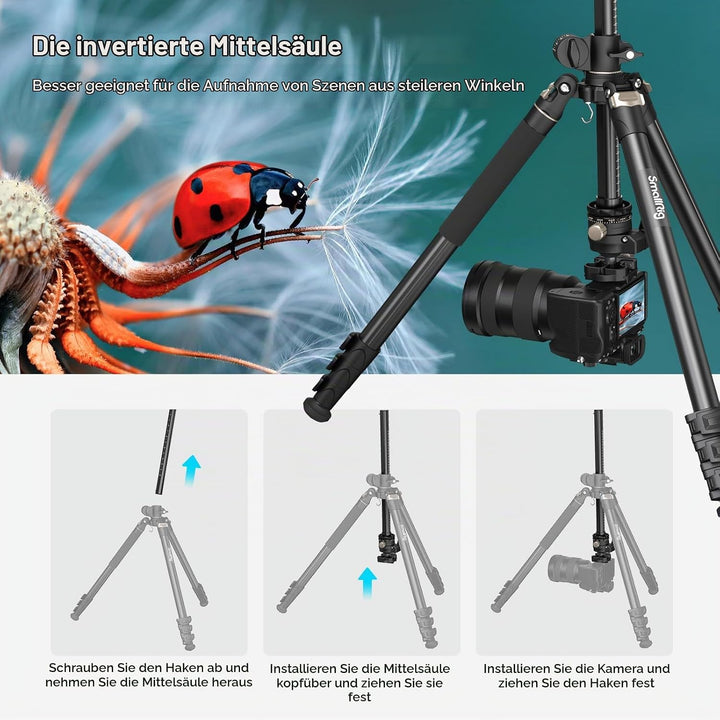 SMALLRIG 73 Zoll Kamerastativ, 360° drehbare Mittelsäule, horizontales Stativ Einbeinstativ, mit Sma