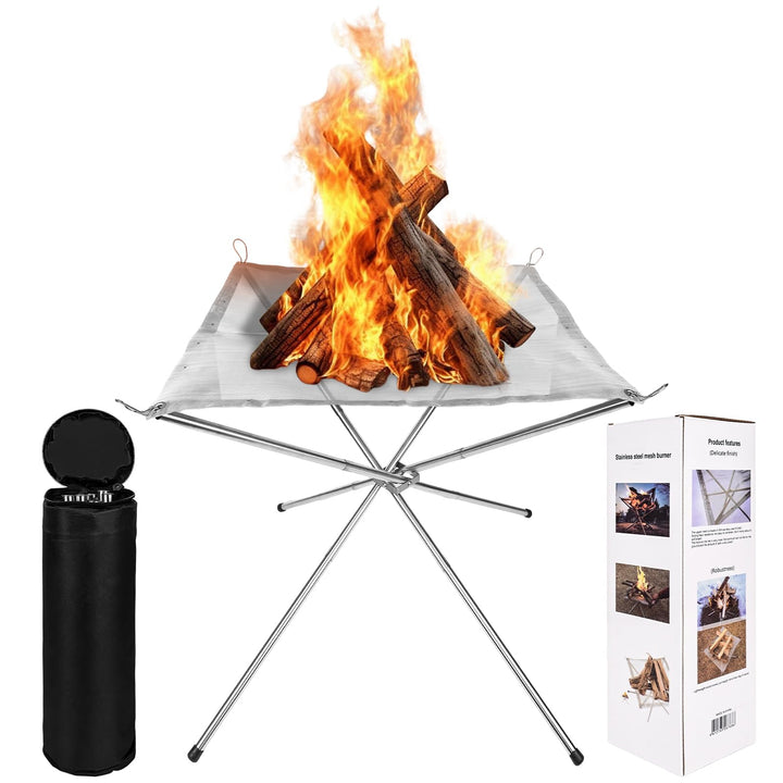 Tragbare Feuerstelle für Outdoor-Camping, 56cm Faltbare Edelstahlgeflecht Feuerstelle Grill-Feuersch
