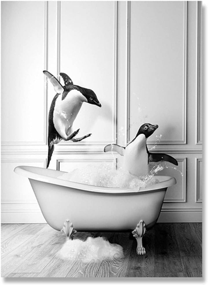 Tier Schwarz Weiss Wand Kunst Drucke, Leinwand Badezimmer Bilder Set Lustig Elefant Zebra Pinguine G