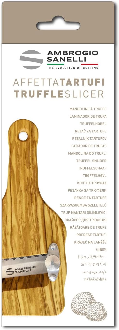 Sanelli Ambrogio 1741.000 Affettatartufi Feinhobel Olivenholz mit Wellenschliff, Holz, Braun, 23.0 x