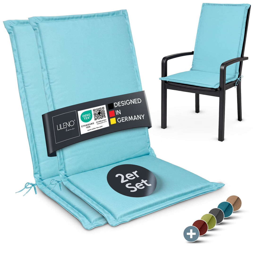 LILENO HOME Gartenstuhl Auflagen [2er Set - Hochlehner] in Aqua - Bequeme Liegen als Sitzauflagen fü
