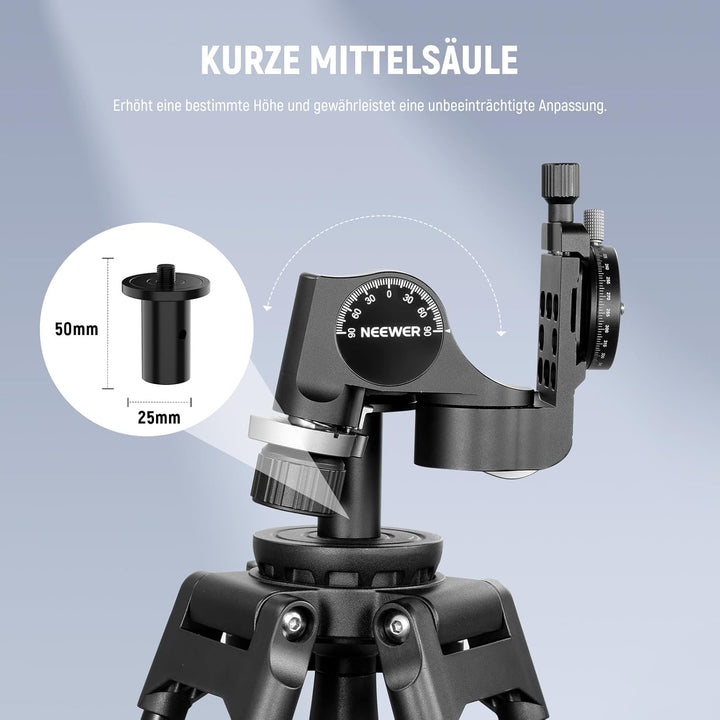NEEWER TH15 3-Wege-Getriebe-Stativkopf mit 360°-Panorama-Arca-QR-Platte, Millimeter-Mikroeinstellung