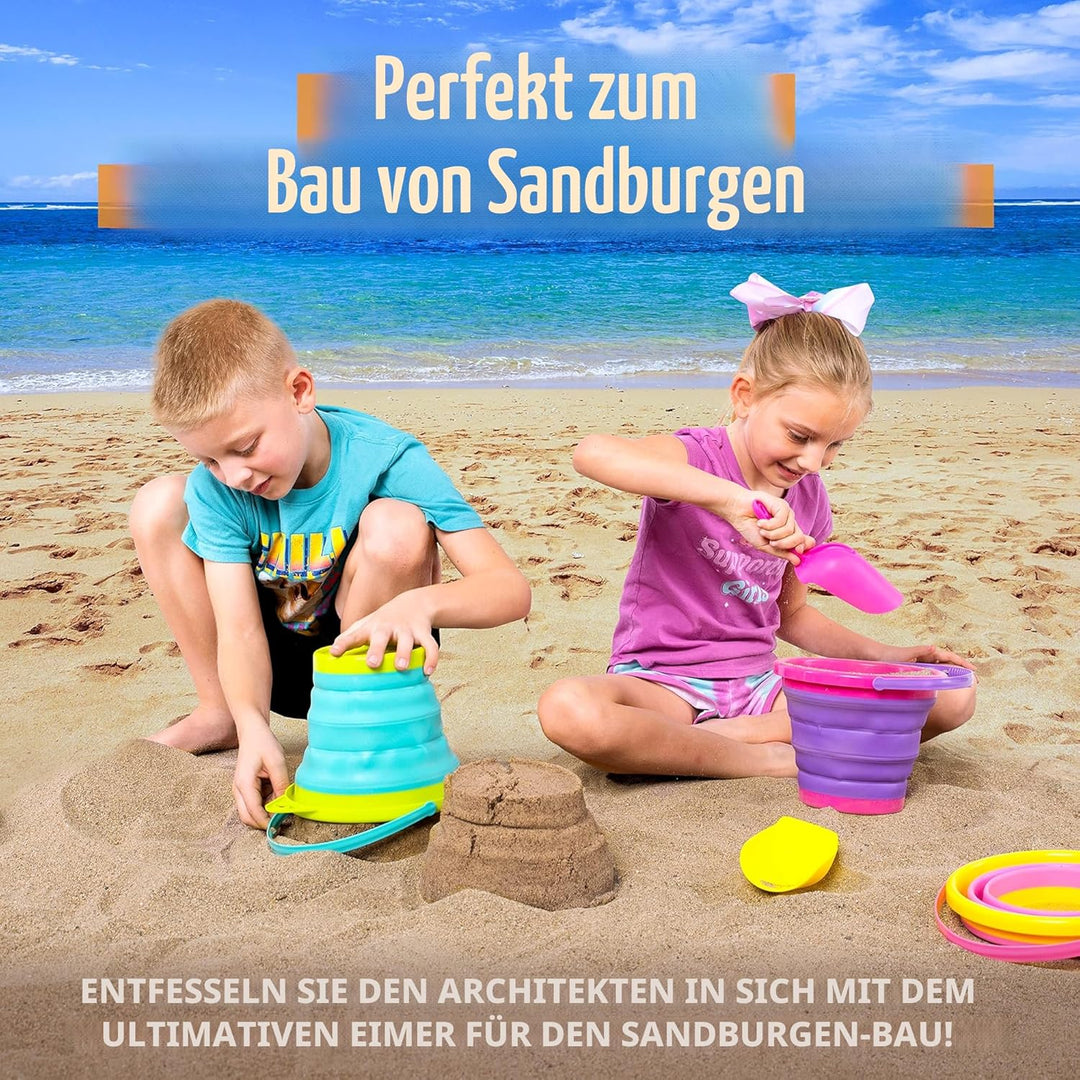 JOYIN 3 Packungen Faltbares Strand Eimer Set，Sandkasten Faltbare Sandspielzeug Eimer mit Netz-Rücksa