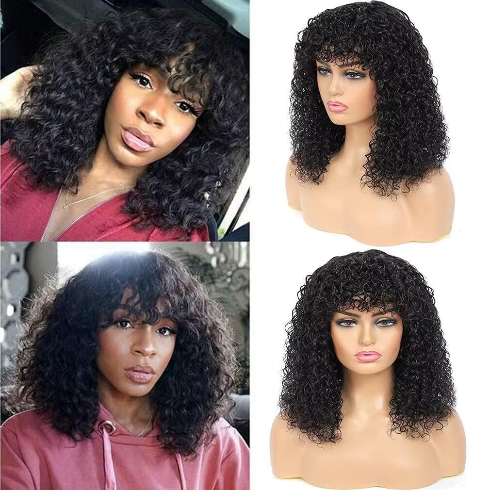 Zealady Damenperücke echtes menschliches Haar Bob kurz mit Pony Schwarz 14 Zoll 14 Pollici Naturschw