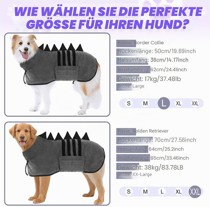 HundeBademantel Mikrofaser Schnell Trocknend, Einstellbar Hundehandtuch Extra Saugfähig für Mittel &