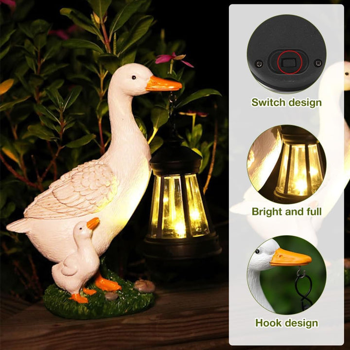 Solar Figuren für Aussen, Wasserdicht Gartenfiguren Gross mit Solar Laterne, Harz LED Solar Gartende
