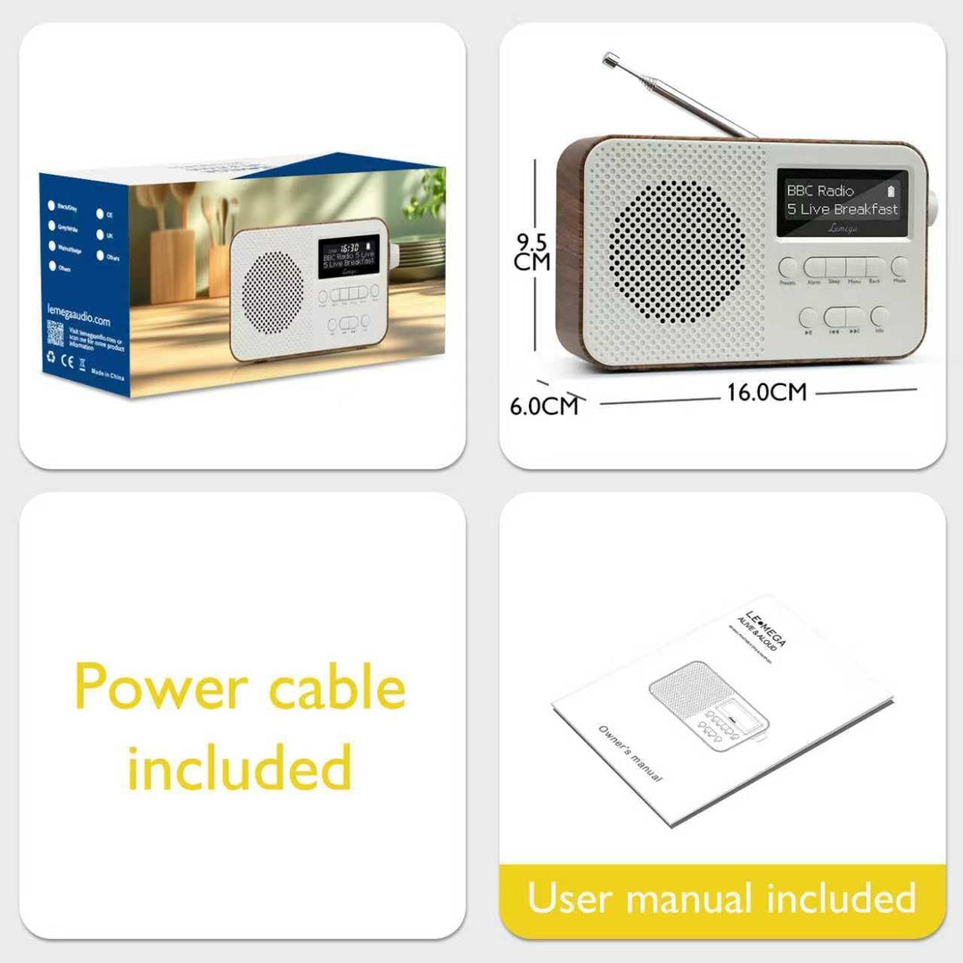 LEMEGA PR2-Max DAB/DAB+ Digitalradio,Bluetooth 5.3,AA-Batterie, Walnuss | 10std akku oder netzbetrie