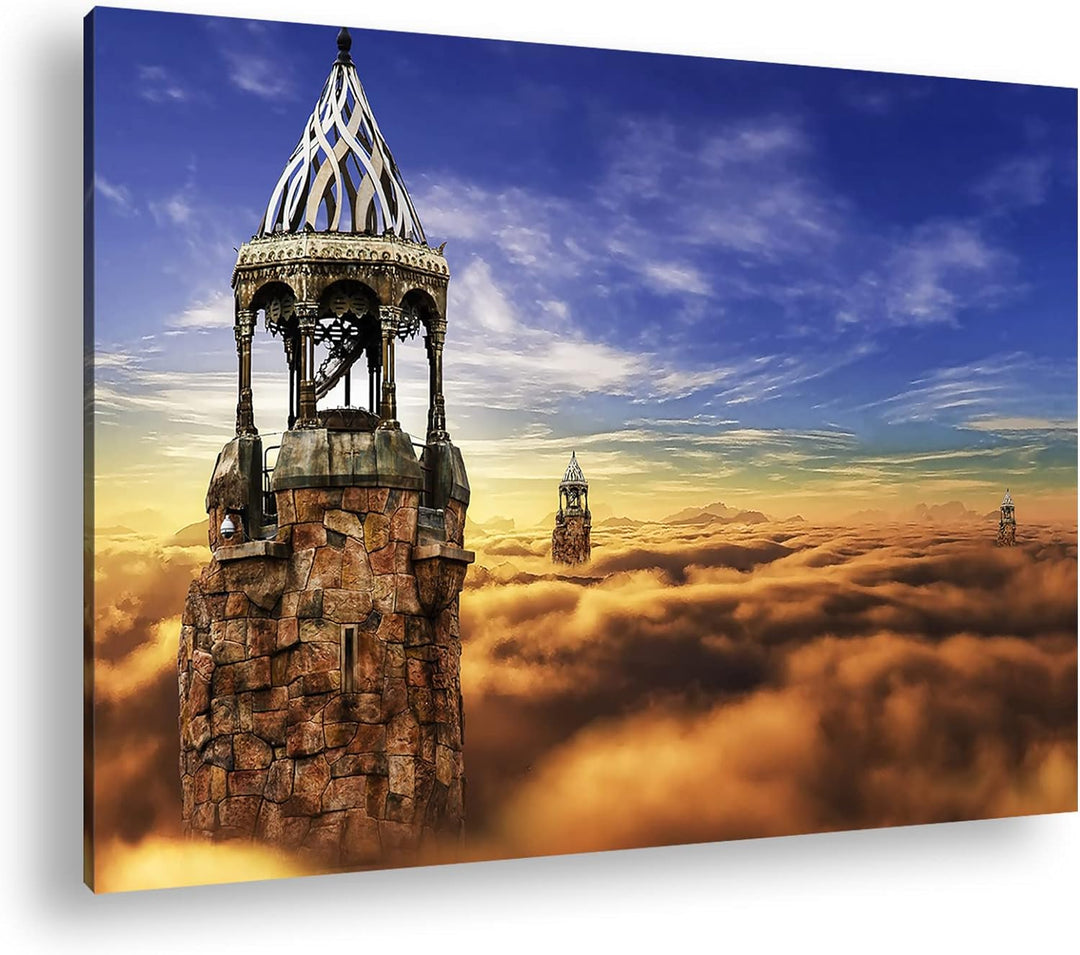 deyoli Die Burg im Himmel Format:90x60 cm als Leinwandbild, Motiv fertig gerahmt auf Echtholzrahmen,