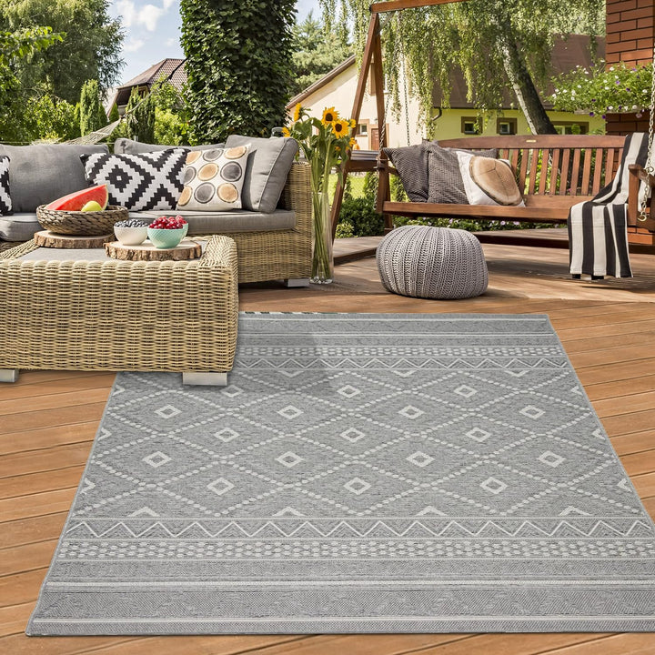 Teppich-Traum Runder In- & Outdoor Teppich Sisal Optik Küche Wohnzimmer Terrasse Balkon Rauten Zickz