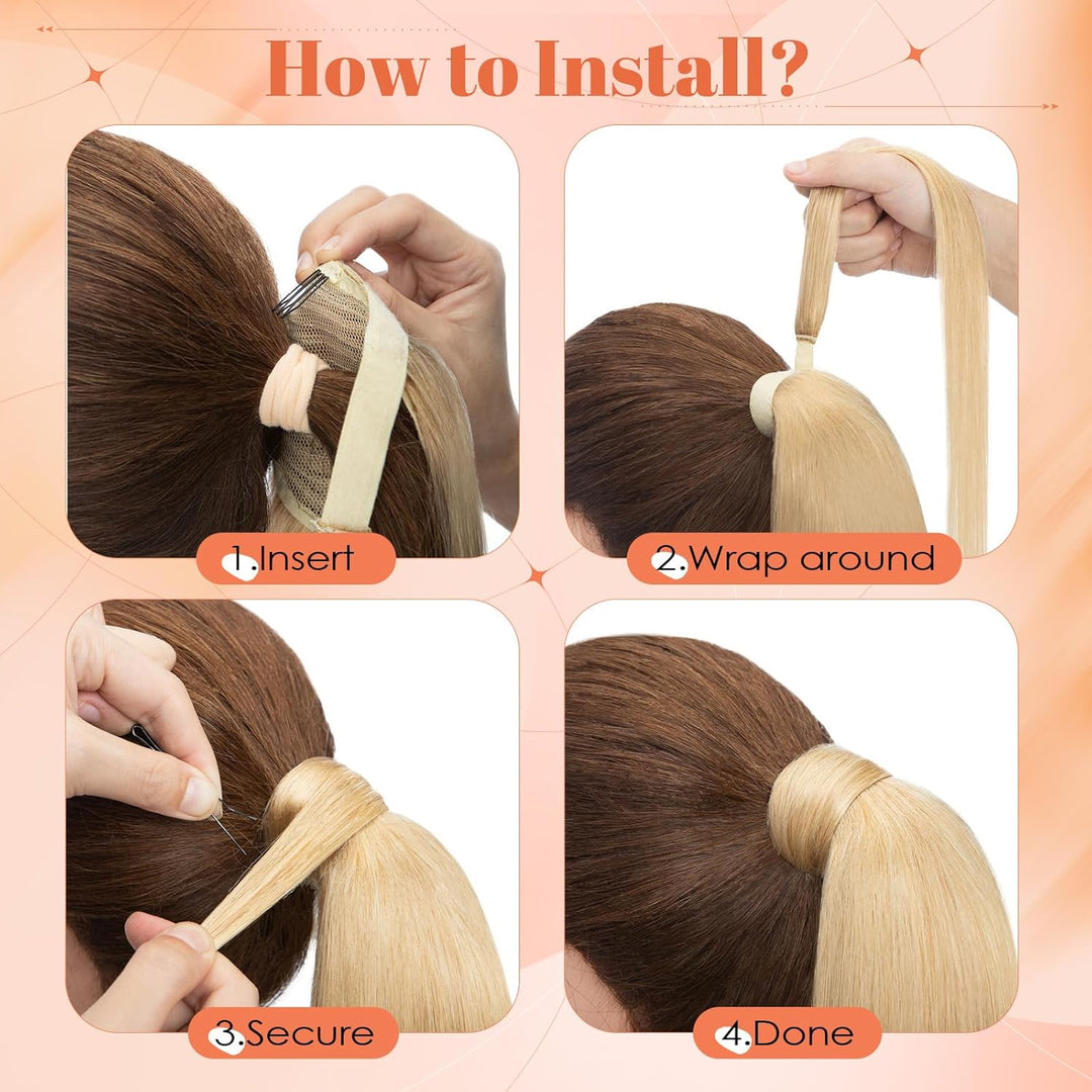 Benehair Ponytail Extension Echthaar, Wrap Around Extensions Echthaar, 95g Zopf Echthaars Ponytail f