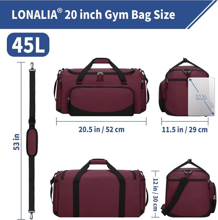45L Sporttasche Reisetasche mit Seitentaschen - Weekender Gym Tasche Trainingstasche für Sport Fitne
