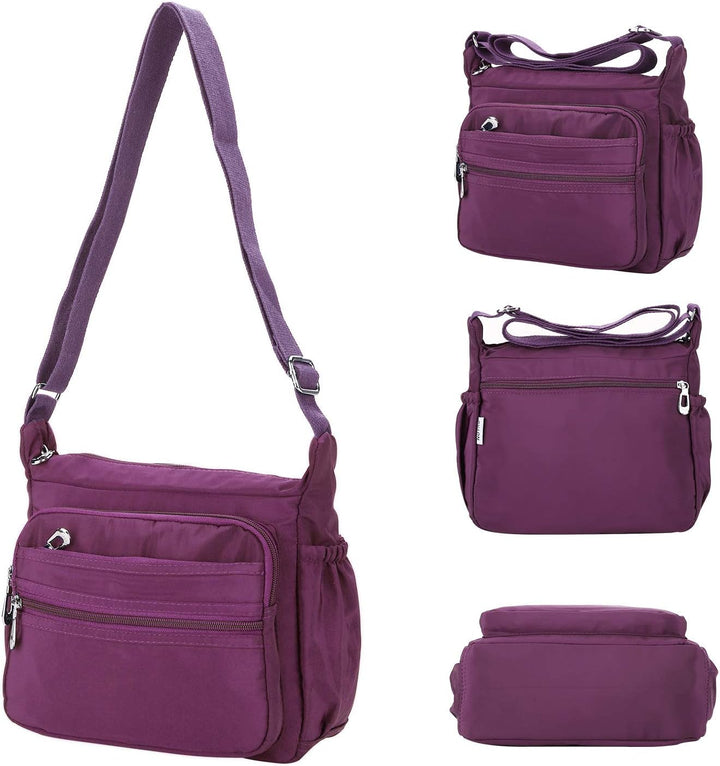 NOTAG Damen Umhängetasche, Wasserdicht Nylon Schultertasche Multi-Tasche Messenger Bag 2 Size (Lila,