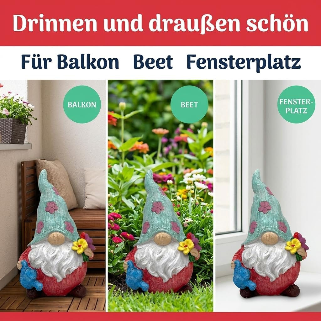 MIJOMA Gartenzwerg Gartengnom GNOME Dwarf Garten Dekoration Gartendeko Wichtel Zwerg für den Garten